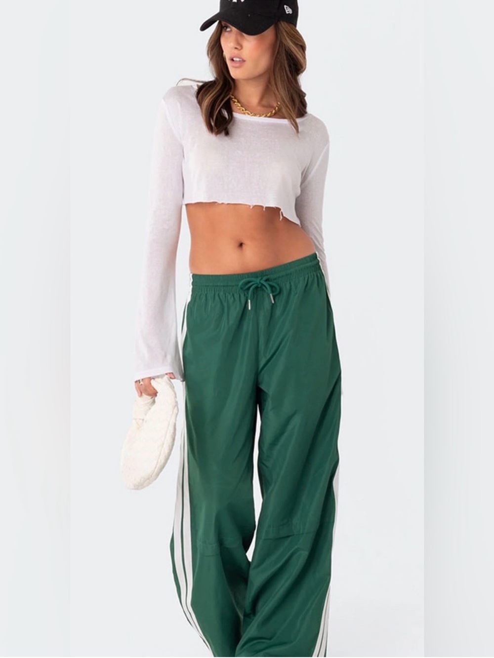 EDIKTED Fauna Nylon Track Pants Size Larg Green White Side
Stripe Sporty Wide Le - Picture 3 of 7